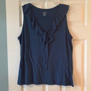 Merona Blue Sleeveless Ruffled Blouse with Tie Front